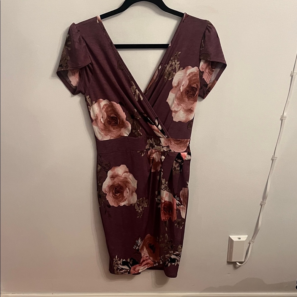 Olive Tree Floral V-Neck Dress in Purple and Pink
